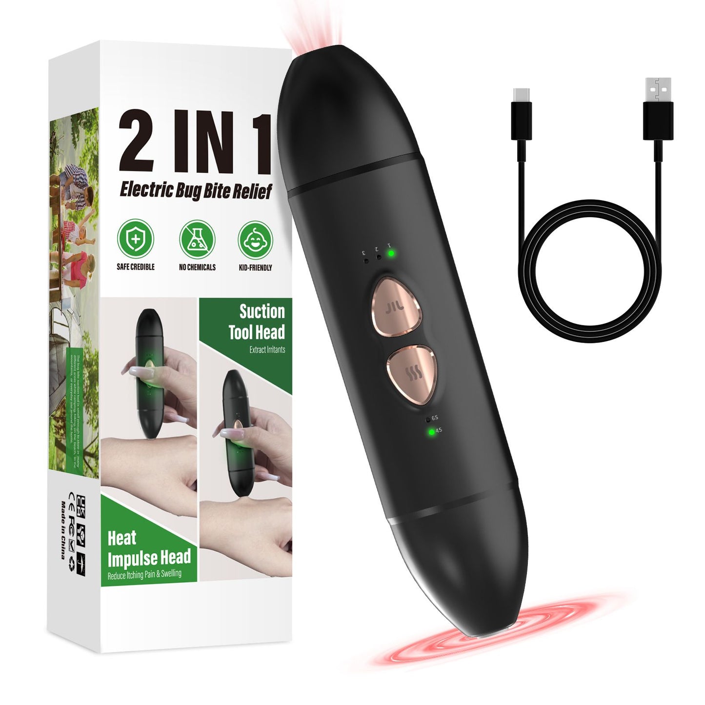 Bug Bite Relief with Suction Tool and Heat Mosquito Itch Relief-Insect Sting&2-in-1 Bite Relief Rechargeable V1192-AZ-W-3908
