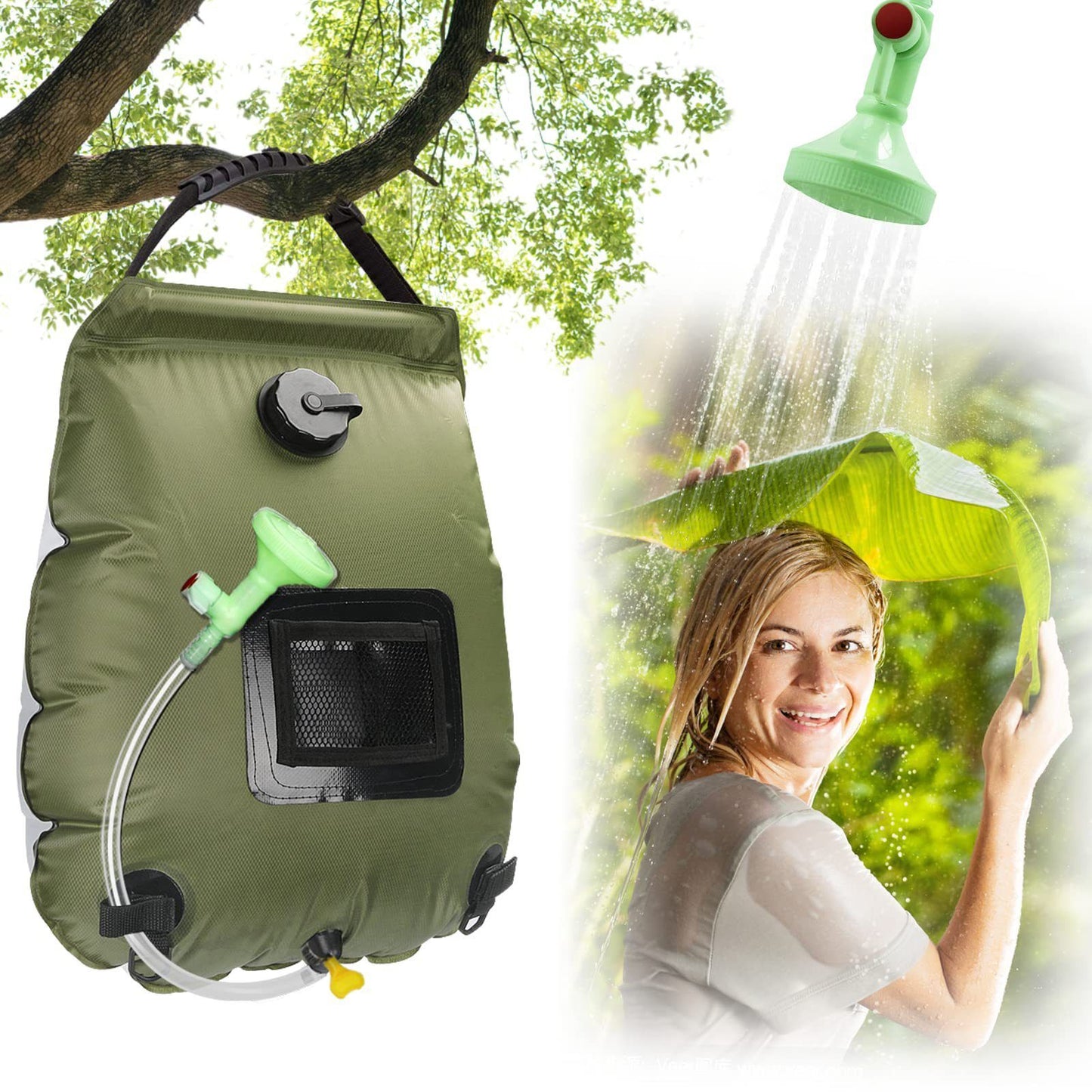 Solar Portable Shower Bag, 5 Gal/20L Solar Heating Camping Shower Bag with Removable Hose&On-Off Switchable V1192-AZ-W-3909