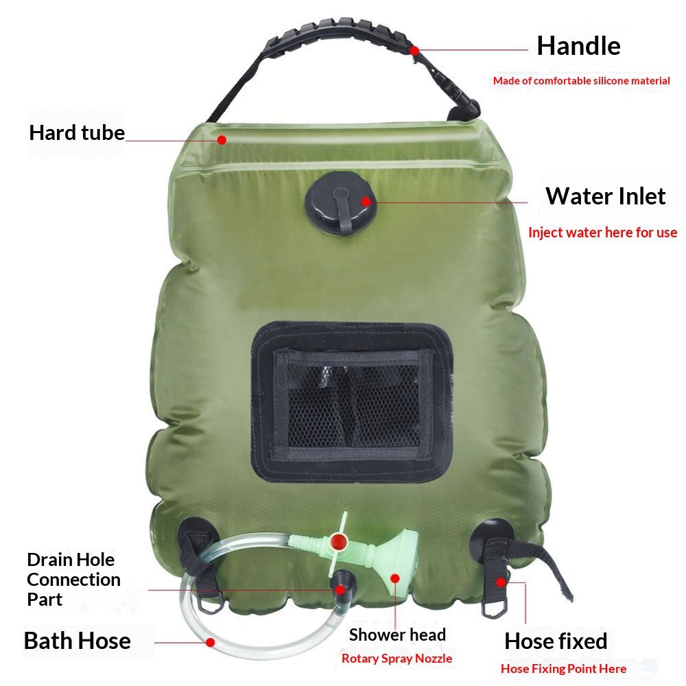 Solar Portable Shower Bag, 5 Gal/20L Solar Heating Camping Shower Bag with Removable Hose&On-Off Switchable V1192-AZ-W-3909