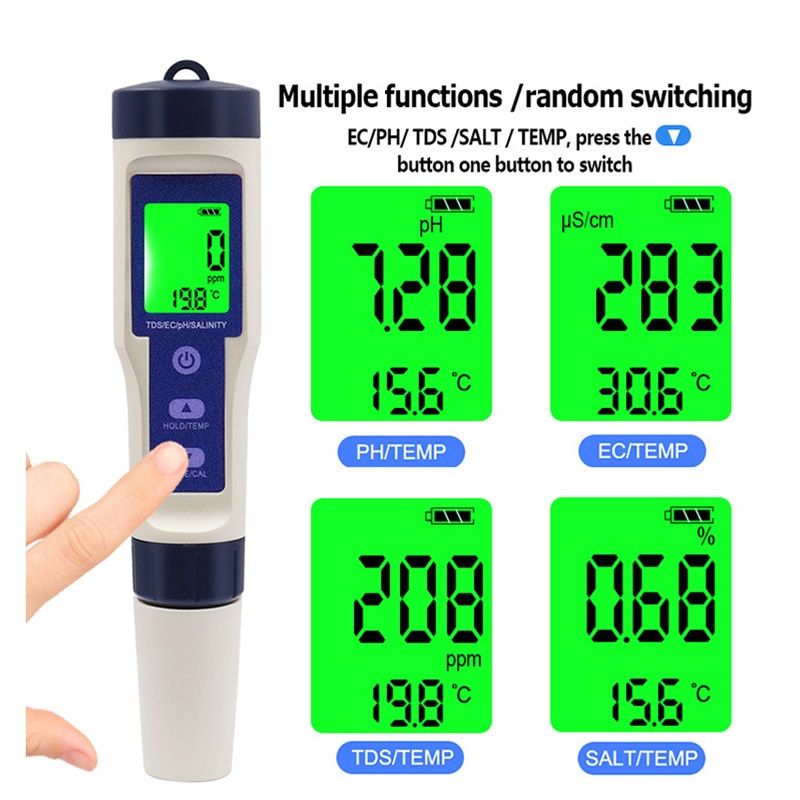 PH Meter & TDS Meter Digital Water Tester 5 in 1 Salinity Tester PH Temp EC and TDS Meter,PH Meter for Water V1192-AZ-W-3910