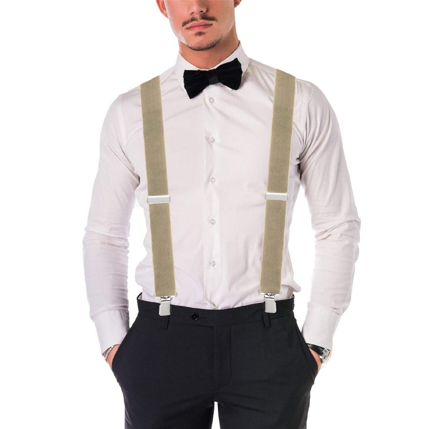 Fashion Mens Suspenders - 48" Elastic Adjustable Heavy Duty 2" Wide - X Back, Adjustable Straps with Secure V1192-AZ-W-3921