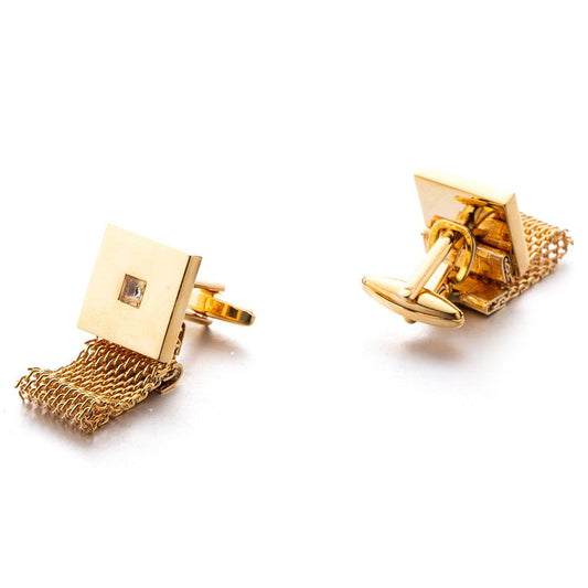 Mens Cufflinks with Chain - Shiny Gold Tone Shirt Accessories - Party Gifts for Young Men, for Wedding Party V1192-AZ-W-3922