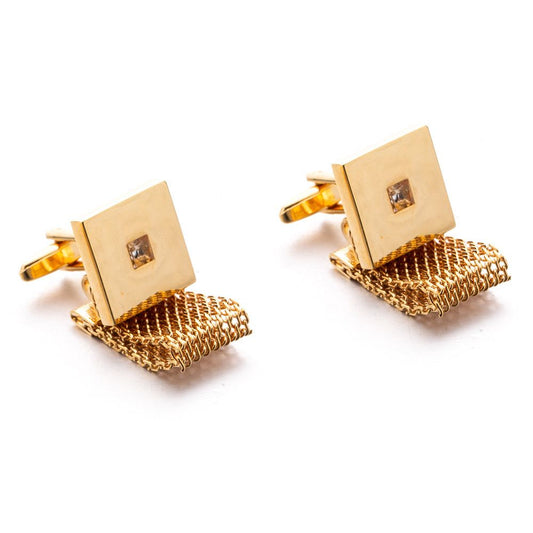 Mens Cufflinks with Chain - Shiny Gold Tone Shirt Accessories - Party Gifts for Young Men, for Wedding Party V1192-AZ-W-3922