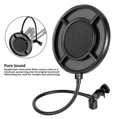 2-layer Anti spray net for Other Mic, Upgraded Metal Microphone Pop Filter Windscreen with Flexible 360 V1192-AZ-W-3927