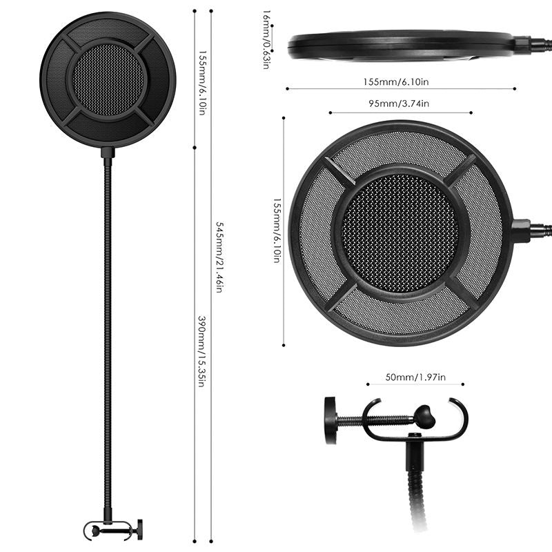 2-layer Anti spray net for Other Mic, Upgraded Metal Microphone Pop Filter Windscreen with Flexible 360 V1192-AZ-W-3927