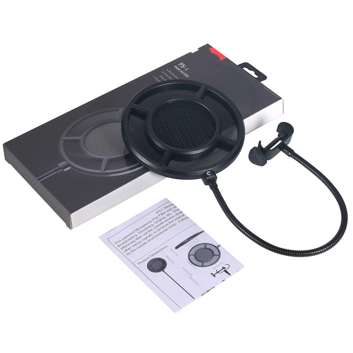 2-layer Anti spray net for Other Mic, Upgraded Metal Microphone Pop Filter Windscreen with Flexible 360 V1192-AZ-W-3927