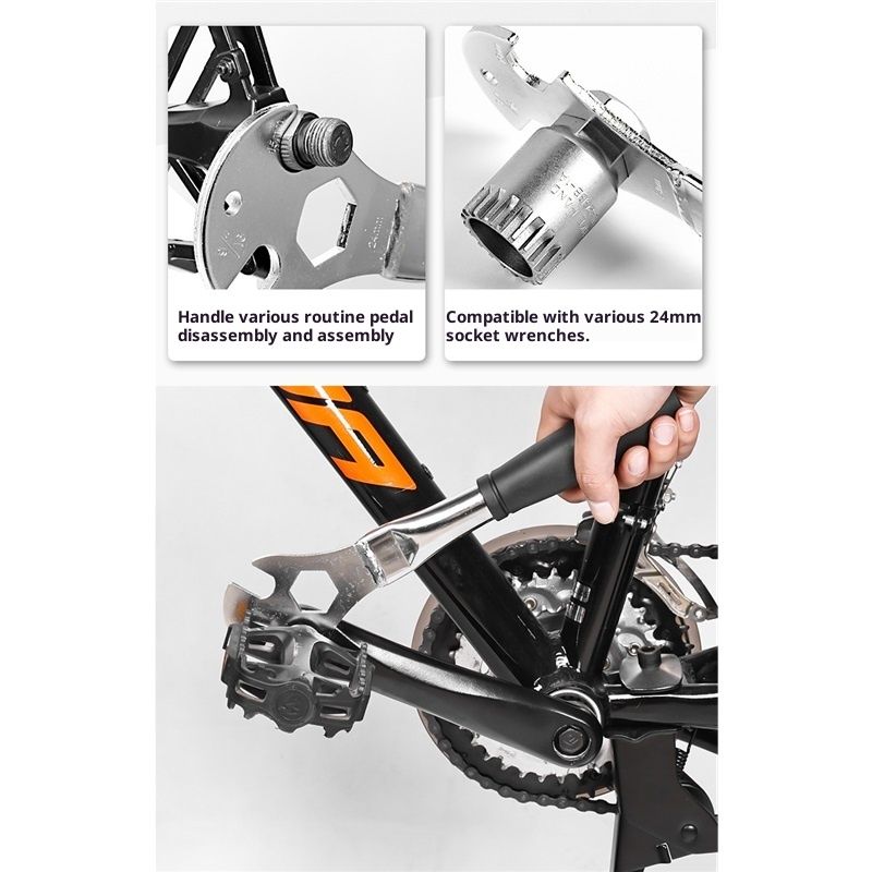 Bicycle Pedal Wrench Heavy Duty Handle - Road Bike Pedal Removal Spanner Tool - Long Handle 15/24mm silver V1192-AZ-W-3944
