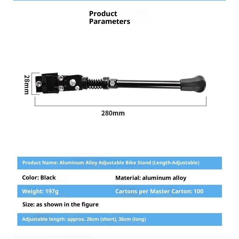 Adjustable Rear Side Kickstand for Mountain, eBike, Road, City & Heavy Bikes 26-36cm Adjustable Bicycle V1192-AZ-W-3945