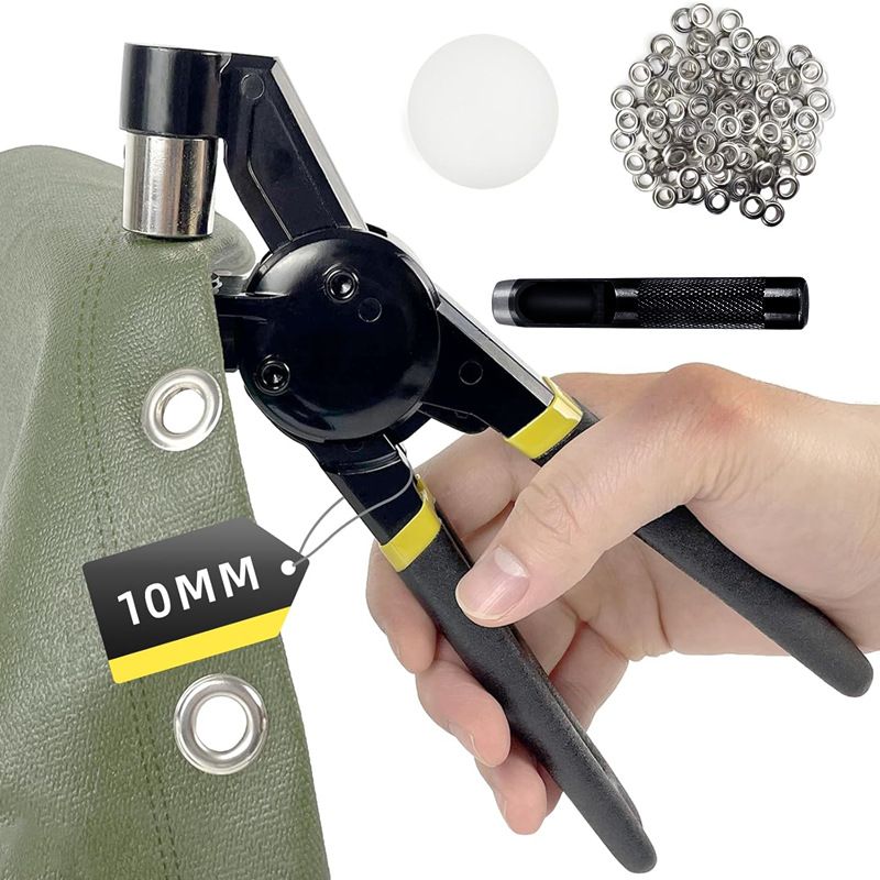 Grommet Tool Kit, Handheld Eyelet Kit Manual Grommet Press Machine with 200 pcs 10 mm Grommets(gold + silver) V1192-AZ-W-3955
