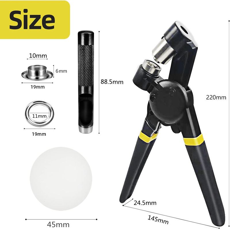 Grommet Tool Kit, Handheld Eyelet Kit Manual Grommet Press Machine with 200 pcs 10 mm Grommets(gold + silver) V1192-AZ-W-3955