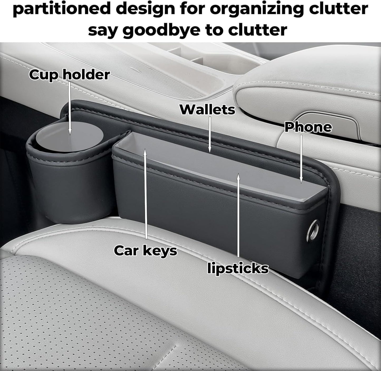 2-Pack Car Seat Gap Filler Organizer with Cup Holder - Premium Leather - Universal Fit - Keeps V1192-AZ-W-3965