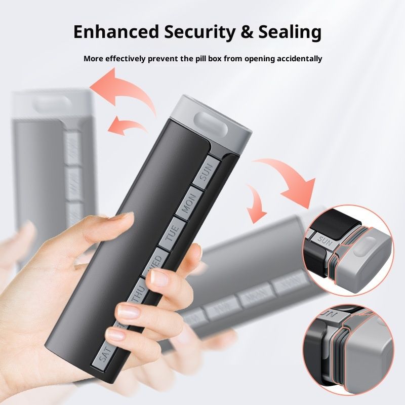 7 Day Weekly Pill Organizer Premium Stylish Aluminum Large Capacity Pill Box for Supplements, Pills, Vitamins V1192-AZ-W-3967