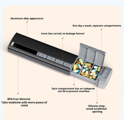 7 Day Weekly Pill Organizer Premium Stylish Aluminum Large Capacity Pill Box for Supplements, Pills, Vitamins V1192-AZ-W-3967
