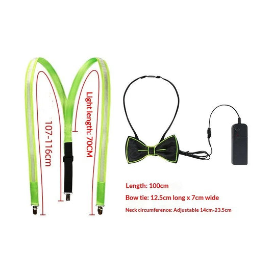 2 Pcs/Set, Light Up Men's LED Suspenders And Bow Tie, Perfect for Music Festival Halloween Costume Party, V1192-AZ-W-3972