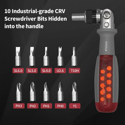 Ratcheting Screwdriver, Ratcheting Screwdriver Set, 10-in-1 Multi Bit Screwdriver, 180-Degree Adjust V1192-AZ-W-3994