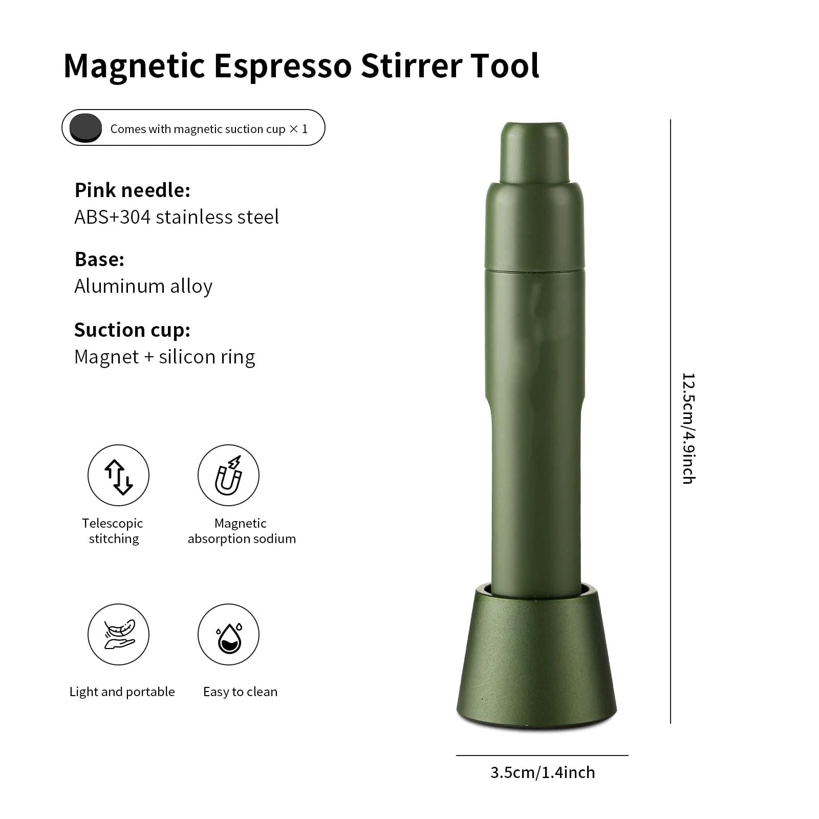 Retractable Espresso Stirrer Tools for Barista, Magnetic Espresso Distribution Tool with Stainless Steel V1192-AZ-W-3995