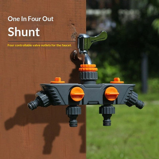 4-Way Distributor, 4 Ports, Orange, Metal/Plastic, Ball Valve, Garden Valve, Connector, Distributor V1192-AZ-W-4006