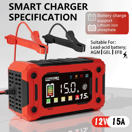 15-Amp Battery Charger, 12V Lithium iron phosphate battery Car Battery Charger Trickle Charger Smart Battery V1192-AZ-W-4012