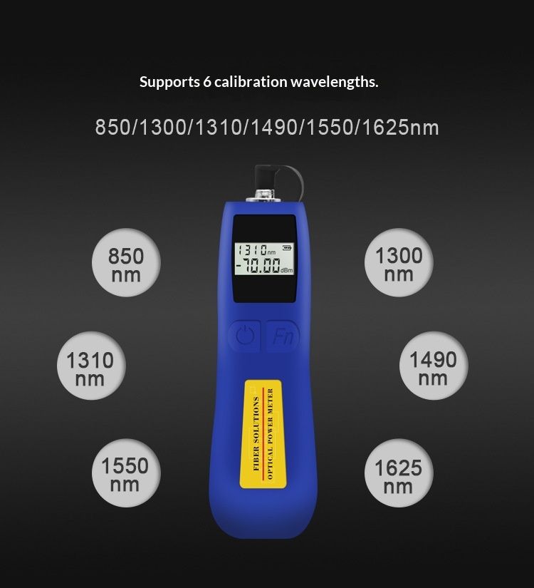 Optical Power Meter -70~+10 dBm Fiber Light Meter for Testing 6 Calibrated Wavelengths, 70g Light Weighted V1192-AZ-W-4015