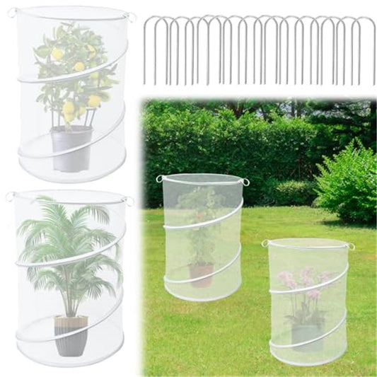 4 Pack Pop up Plant Covers Tent from Animals, 20"H X 13"D Insect Barrier Mesh Plant Guard Cover Net White Garden Plant Protectors Mini Greenhouse Plant Protection Cage with Stakes for Outdoor Plants