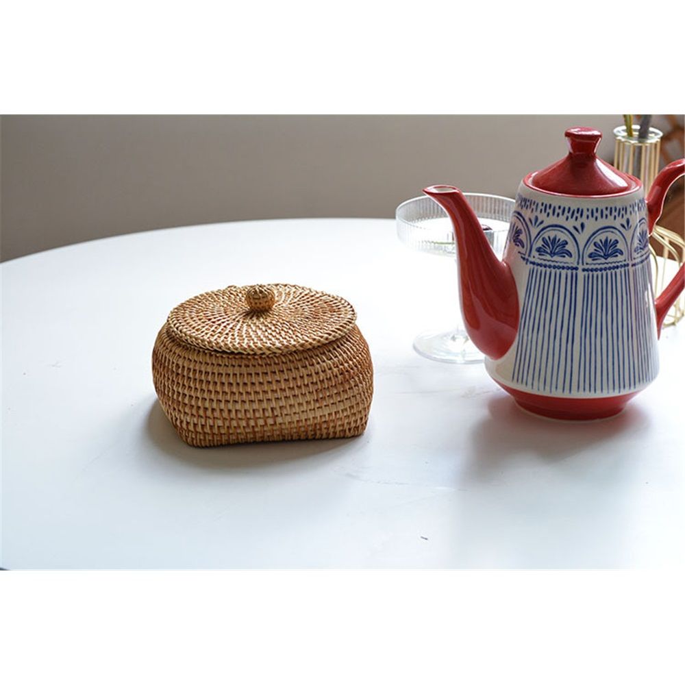 Ordinary rural rattan covered storage box, multi-purpose willow tray, square, handmade, Bohemian style
