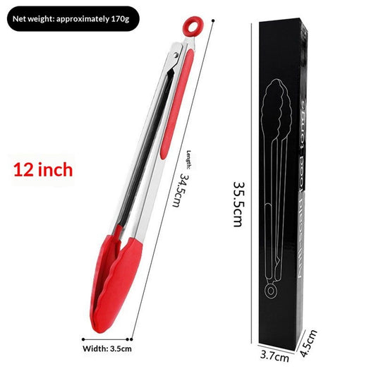 Heat Resistant Kitchen Tongs: 12 inch Large Silicone Cooking Tong with Sturdy Non Stick Coated Stainless V1192-AZ-W-9036