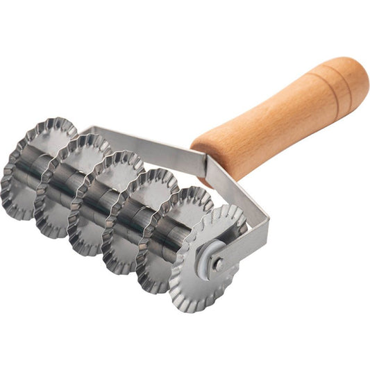 Stainless Steel Dough Lattice Roller Cutter with Wood Handle Noodle Pasta Cutter Wheel Lattice Pastry Tool V1192-AZ-W-9039