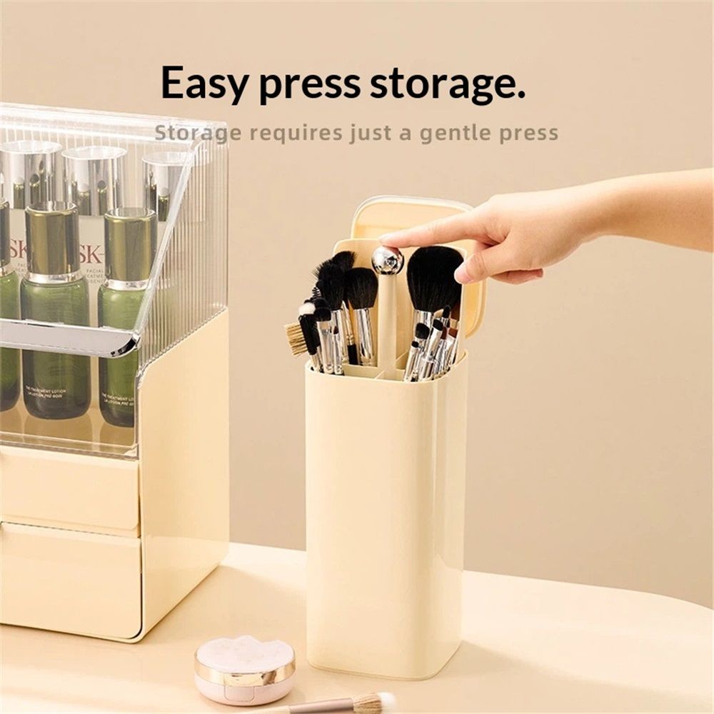 Makeup Brush Holder with Lid,4 Slots Makeup Brush Organizer,Automatic Lifting Makeup Cosmetics Organizer,for V1192-AZ-W-9043