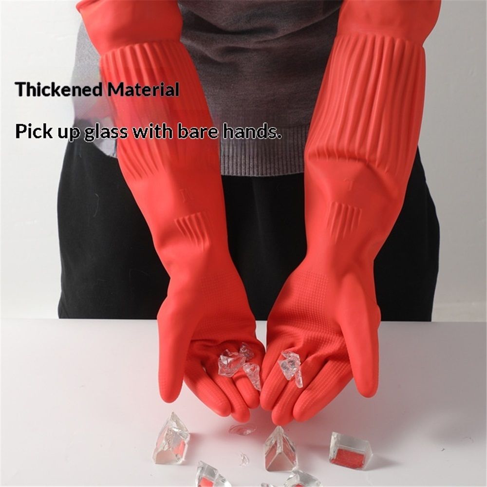 Rubber Dishwashing Cleaning Gloves (2-Pair) - Reusable, Waterproof with Extra-Long Cuff & Anti-Slip Design V1192-AZ-W-9045