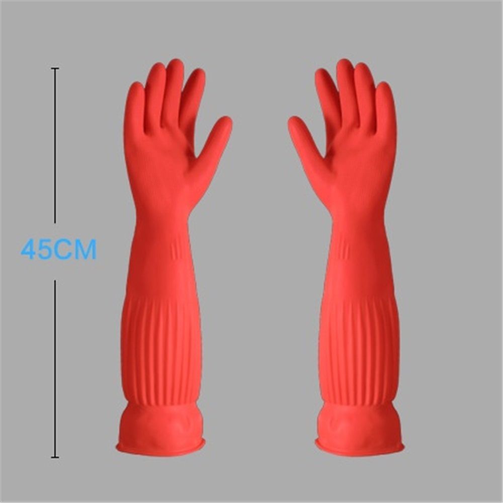 Rubber Dishwashing Cleaning Gloves (2-Pair) - Reusable, Waterproof with Extra-Long Cuff & Anti-Slip Design V1192-AZ-W-9045