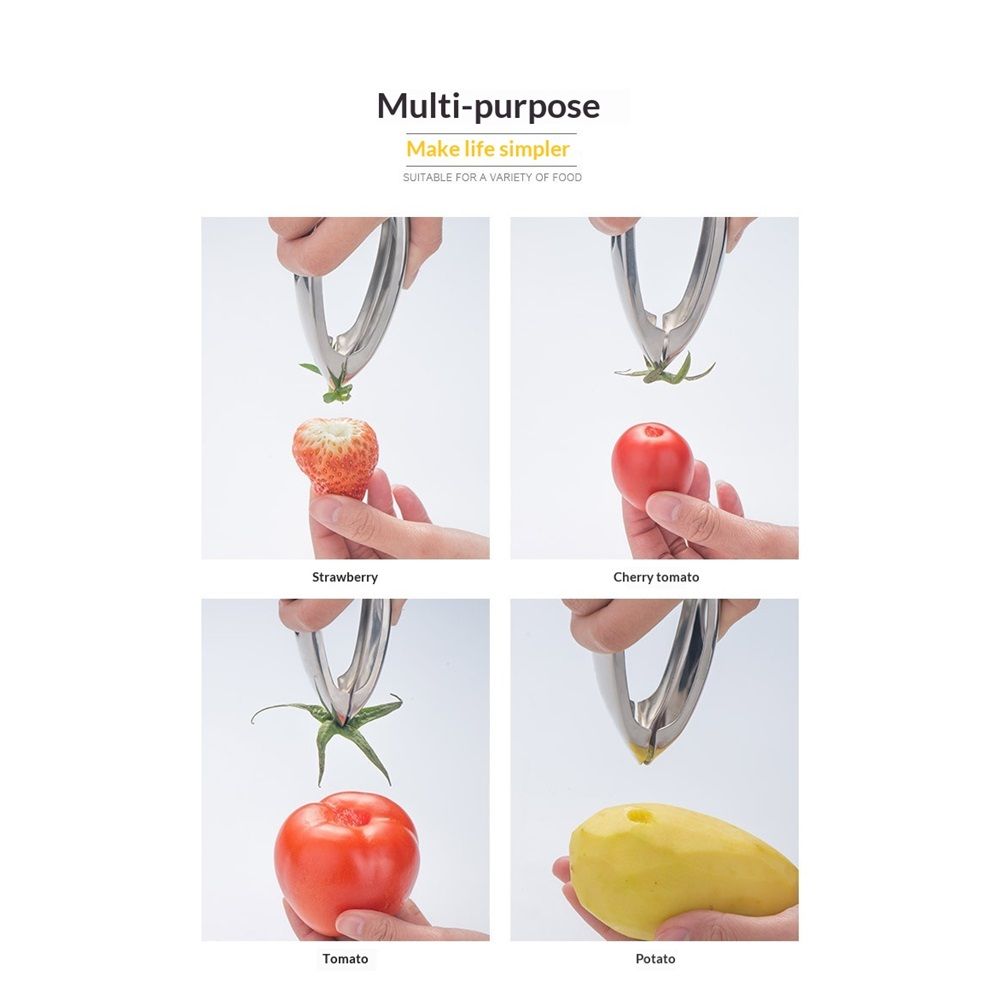 2 pack Stainless Strawberry Huller Stem Remover, Pineapple and Tomato Corer, Fruits and Vegetables Eye Peeler V1192-AZ-W-9046