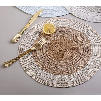 Dining Placemats Set of 4 | linen-cotton Table Mat - 14 in Diameter | Handmade Style for Dinner Plates V1192-AZ-W-9049