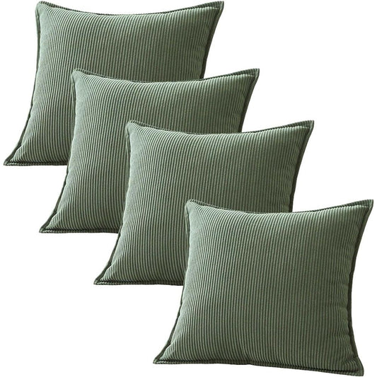 Couch Throw Pillows Covers 18x18 Inch Set of 4,Green Corduroy Decorative Cushion Case,Rustic Fun Living Room V1192-AZ-W-9057