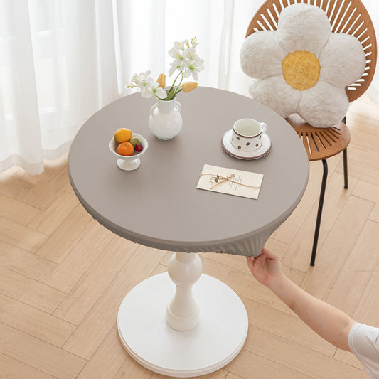 Round Fitted PU Tablecloth with High Elastic Edge 35 Inch Dia Waterproof Oil Proof Table Cloth Anti-Scald V1192-AZ-W-9058