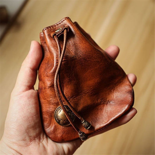 Simple Retro Storage Bag New Leather Drawstring Coin Purse Small Purses Wallets for Women Man Leather Coin V1192-AZ-W-9059