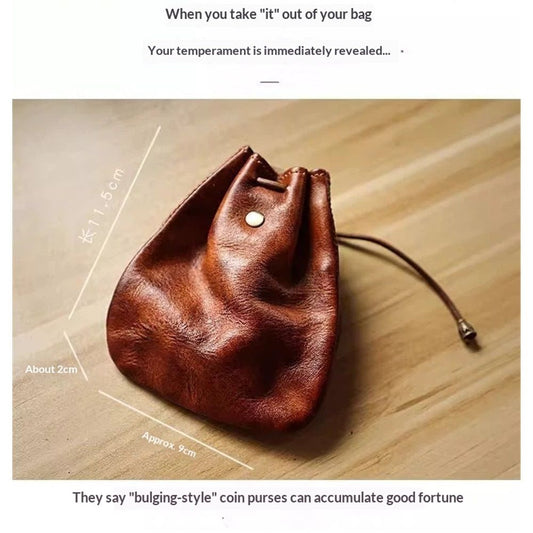 Simple Retro Storage Bag New Leather Drawstring Coin Purse Small Purses Wallets for Women Man Leather Coin V1192-AZ-W-9059