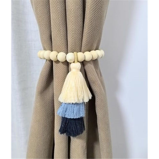 Handmade Magnetic Wooden Bead Curtain Tiebacks 2 PCS | Simple Elegant Magnetic Tassel Curtain Tie Backs | V1192-AZ-W-9062
