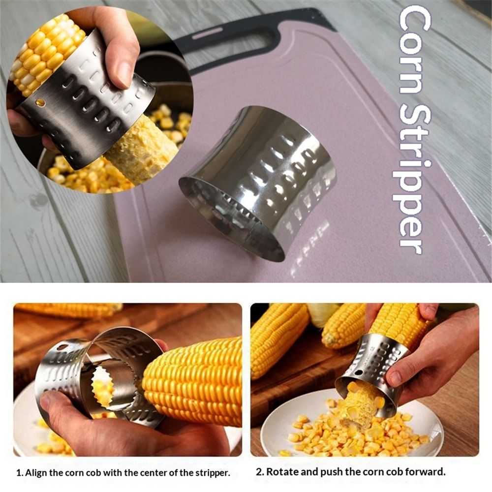 2 pack Premium Stainless Steel Corn Thresher Stripper & Peeler - Magic Corn On The Cob Removal Tool(silvery) V1192-AZ-W-9064