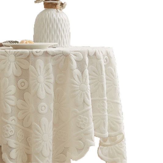Lace Tablecloth Exquisite Embroidery Floral, Tablecloth with Wavy Openwork,Tablecloths for Wedding V1192-AZ-W-9080