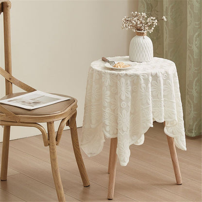 Lace Tablecloth Exquisite Embroidery Floral, Tablecloth with Wavy Openwork,Tablecloths for Wedding V1192-AZ-W-9080
