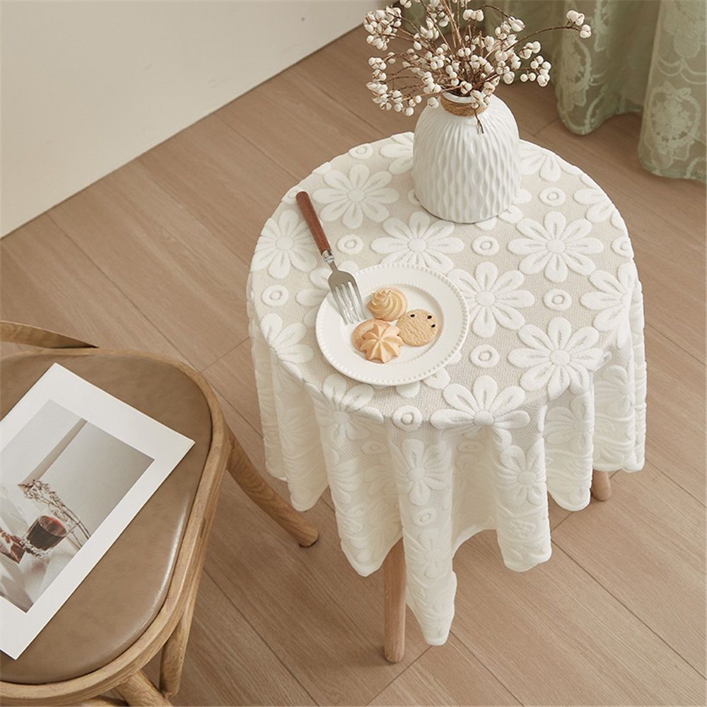 Lace Tablecloth Exquisite Embroidery Floral, Tablecloth with Wavy Openwork,Tablecloths for Wedding V1192-AZ-W-9080