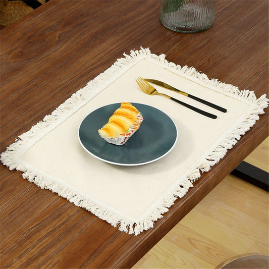 linen-cotton Frayed Placemats Set of 4 Dining Table 11.8x17.7 Inch | Rustic Vintage Boho Washable Easter V1192-AZ-W-9081