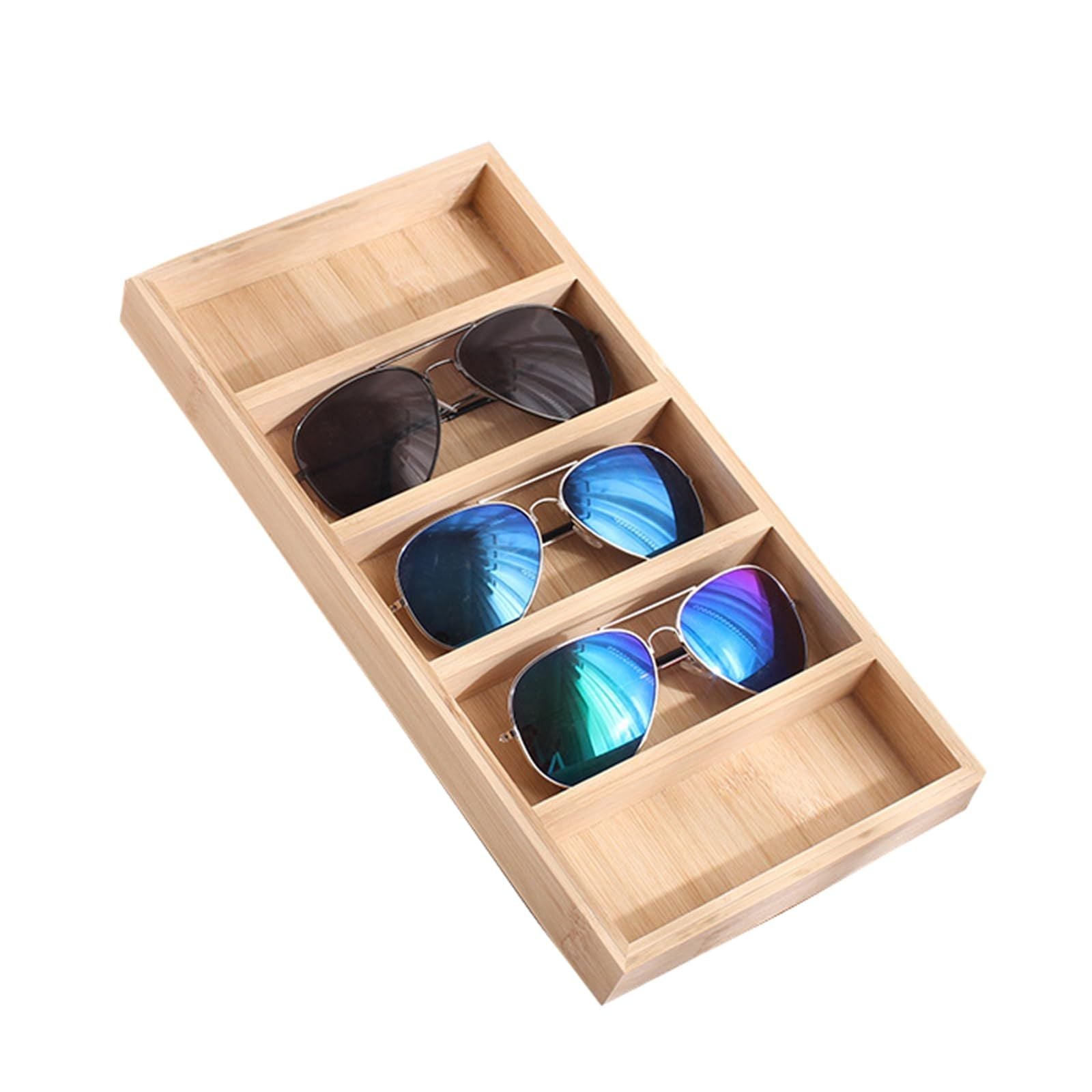 1 Pack Bamboo Sunglasses Display Tray Eyewear Storage Case for Home or Office, Tray Display Showcase V1192-AZ-W-9083