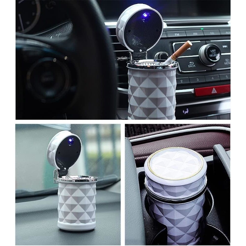 2 pack Auto Car Ashtray Portable with LED Light Ashtray Smokeless Smoking Stand Cylinder Cup Holder (Black V1192-AZ-W-9090