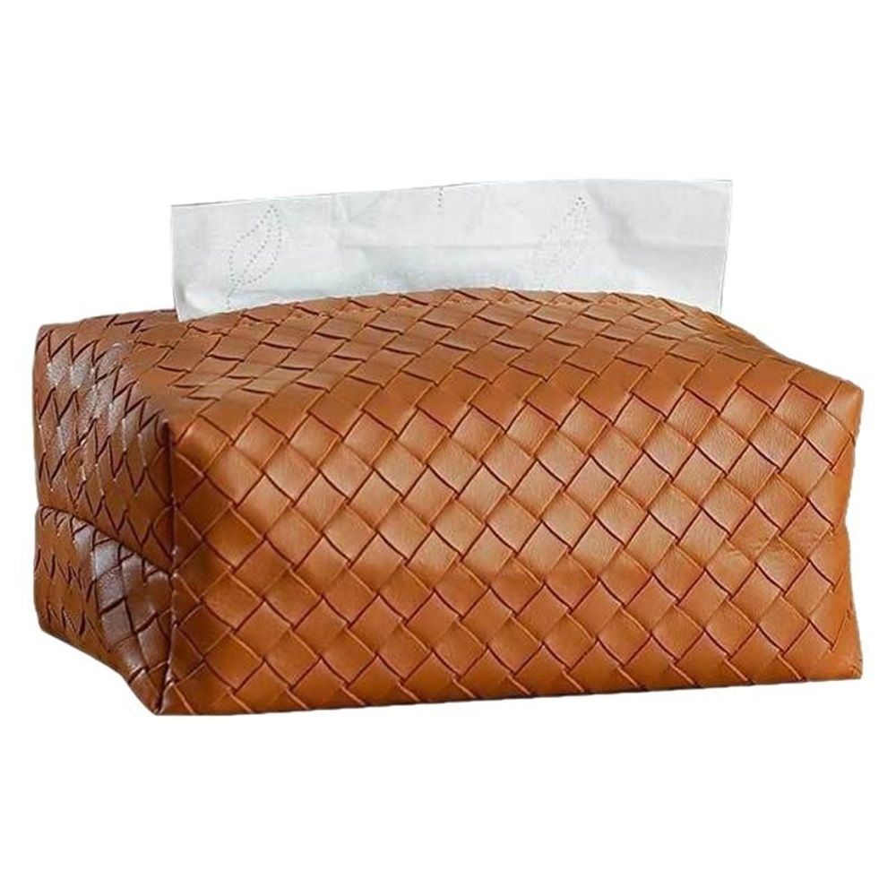 Aesthetic Rectangle Tissue Box Cover, High Flat Box Tissues Holder Rectangular, Woven Textured,Orange coffee V1192-AZ-W-9096