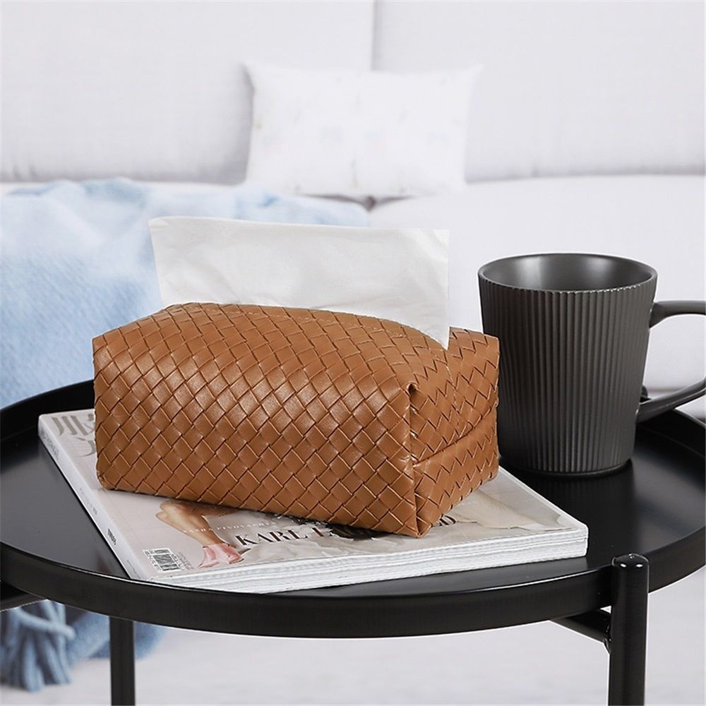 Aesthetic Rectangle Tissue Box Cover, High Flat Box Tissues Holder Rectangular, Woven Textured,Orange coffee V1192-AZ-W-9096