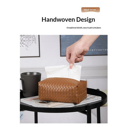 Aesthetic Rectangle Tissue Box Cover, High Flat Box Tissues Holder Rectangular, Woven Textured,Orange coffee V1192-AZ-W-9096