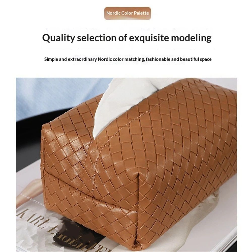 Aesthetic Rectangle Tissue Box Cover, High Flat Box Tissues Holder Rectangular, Woven Textured,Orange coffee V1192-AZ-W-9096
