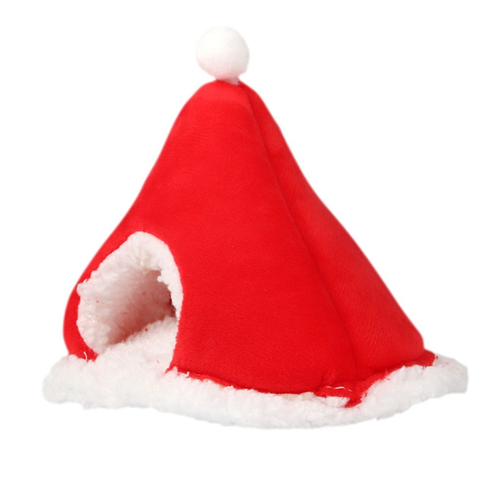 Cat Bed Christmas Hat Cat Tent House Self-Warming Comfortable Triangle Pet Xmas Dog Cave in Winter (Red) V1192-AZ-W-9109
