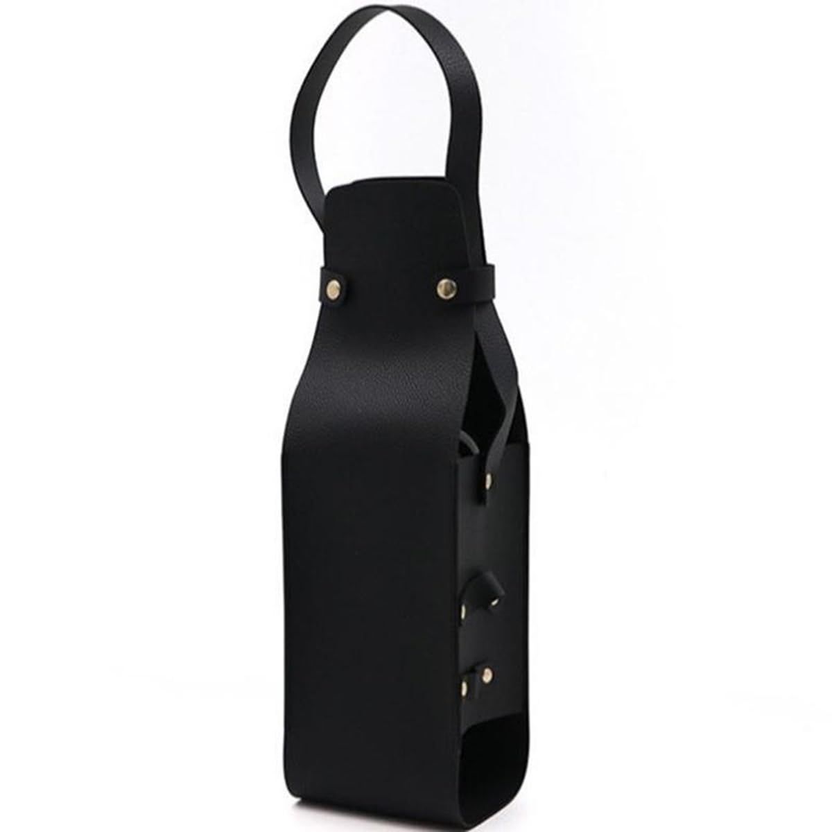 Single Bottle Wine Riveted Carrier, Handmade from Leather, for Wedding, Birthday, Party and Holiday - black V1192-AZ-W-9116